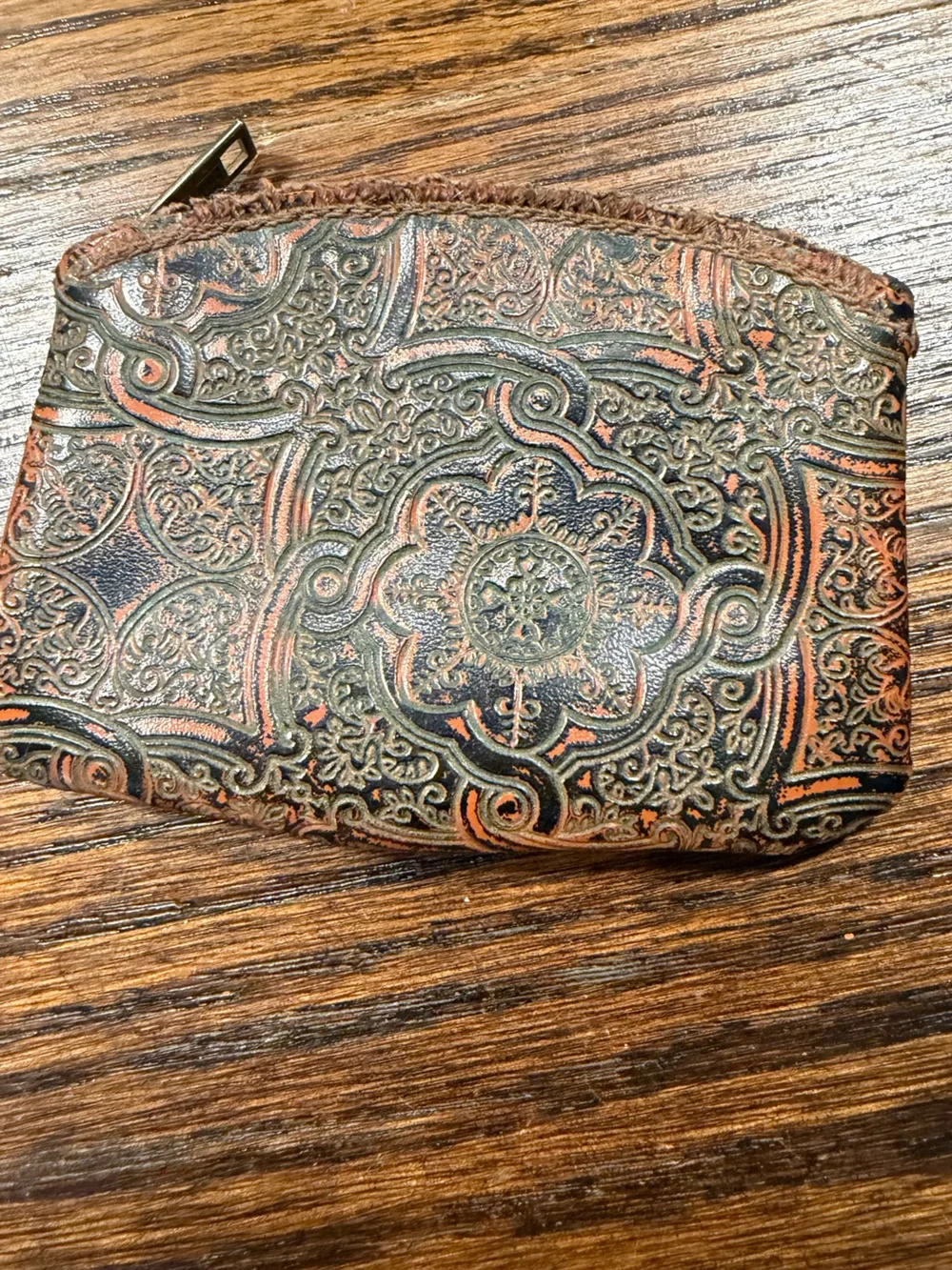 Vintage Leather Coin Purse - Decorative Embossed Accent